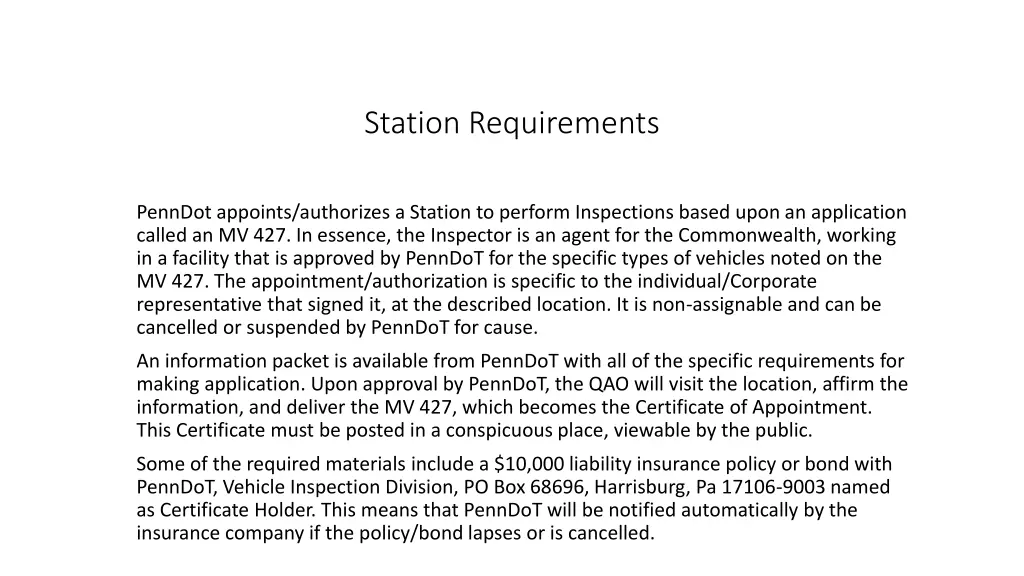 station requirements