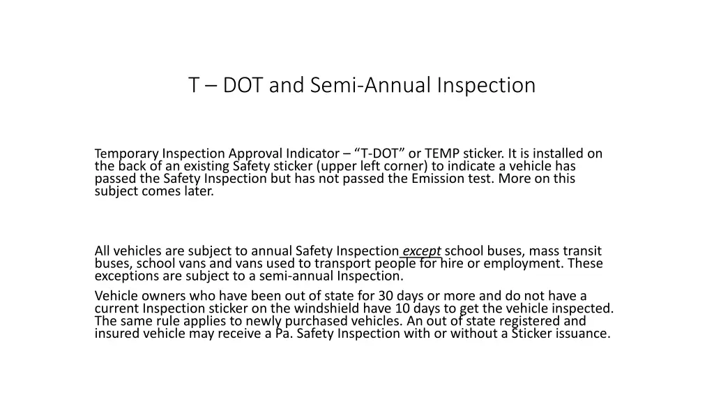 t dot and semi annual inspection