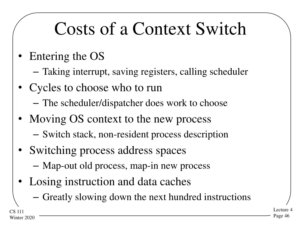 costs of a context switch