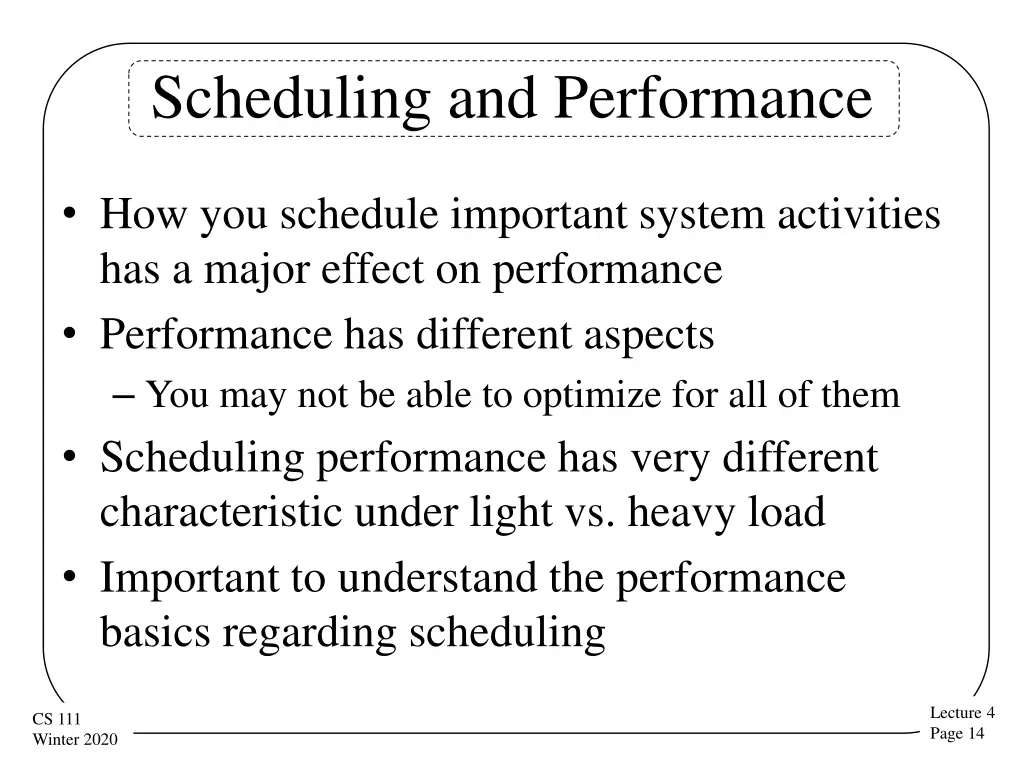 scheduling and performance