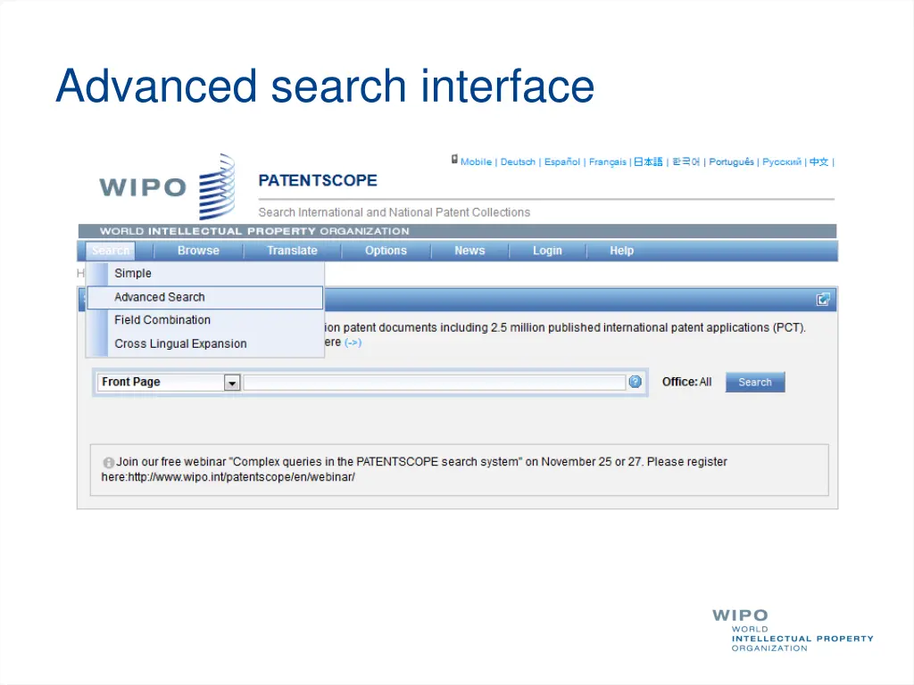 advanced search interface