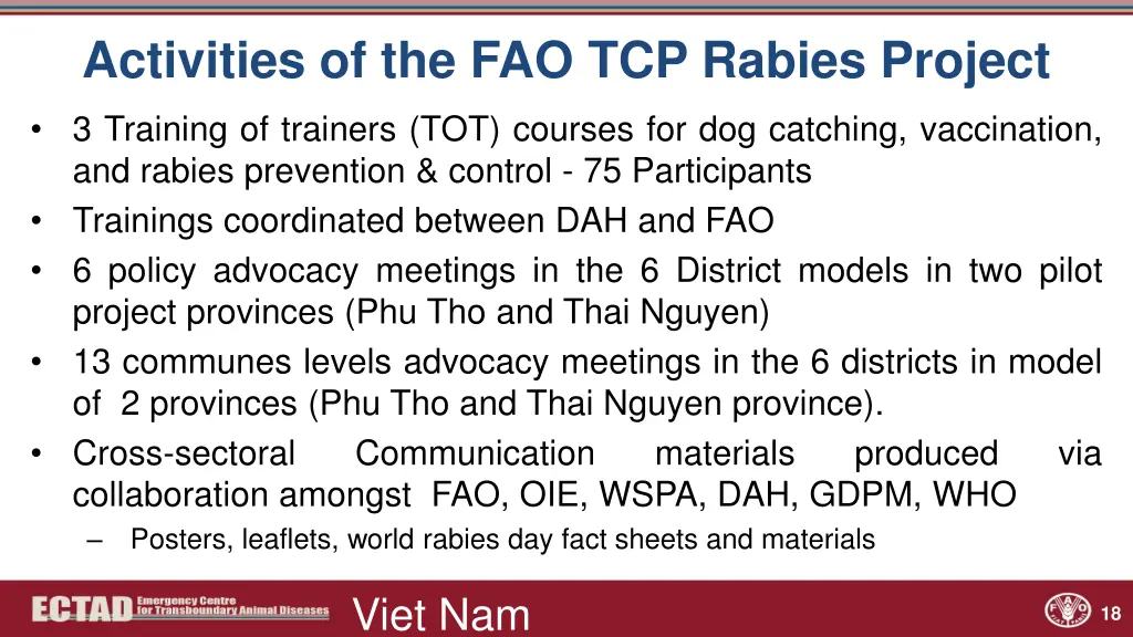 activities of the fao tcp rabies project