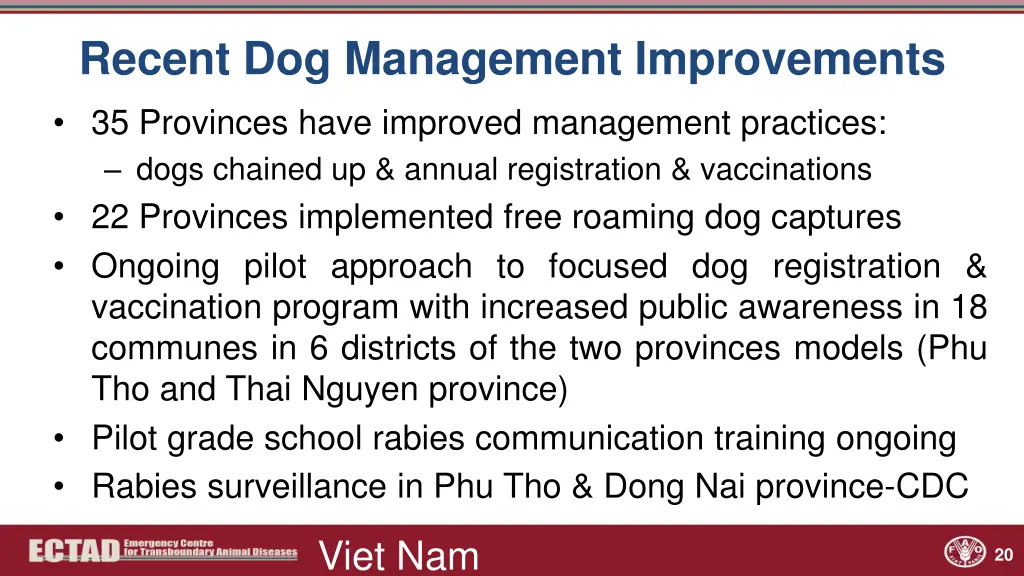 recent dog management improvements 35 provinces