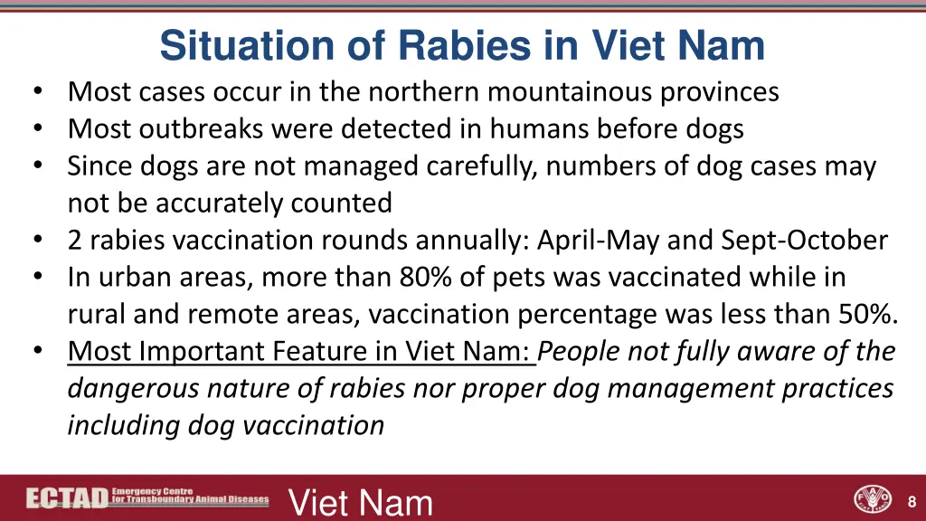 situation of rabies in viet nam most cases occur