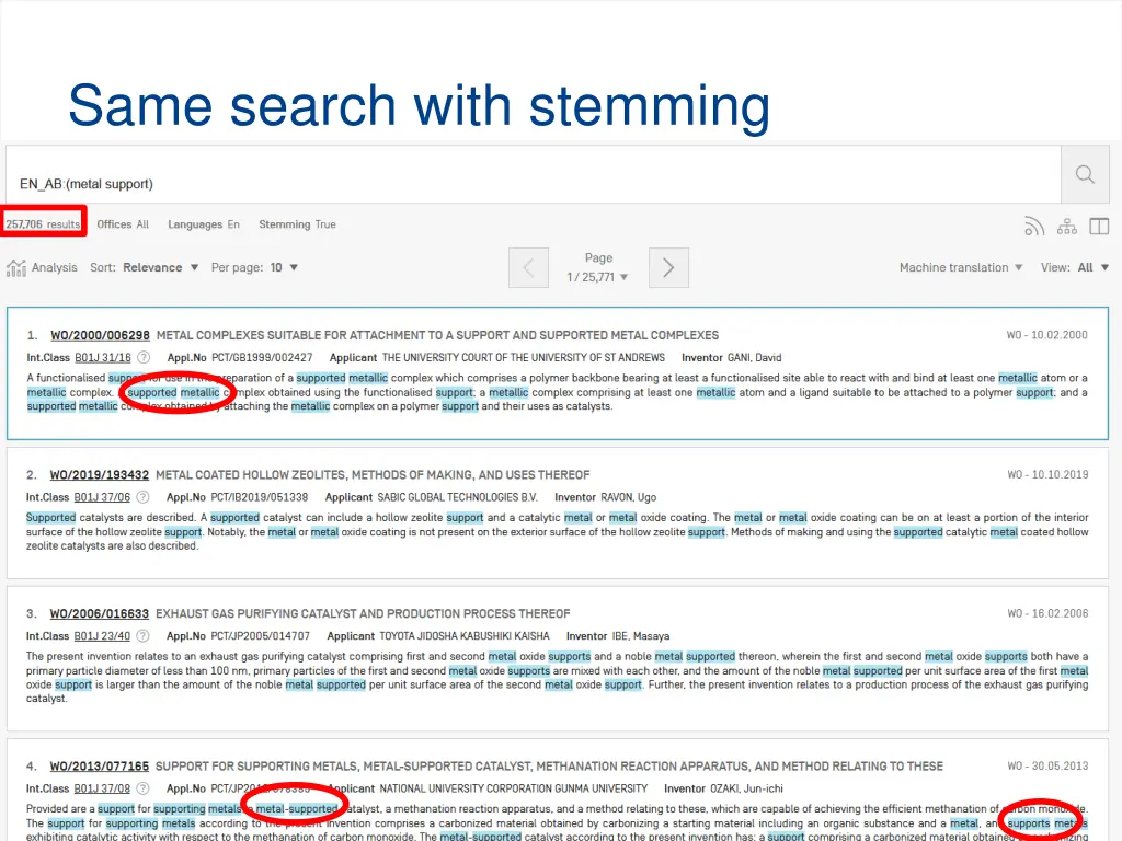 same search with stemming