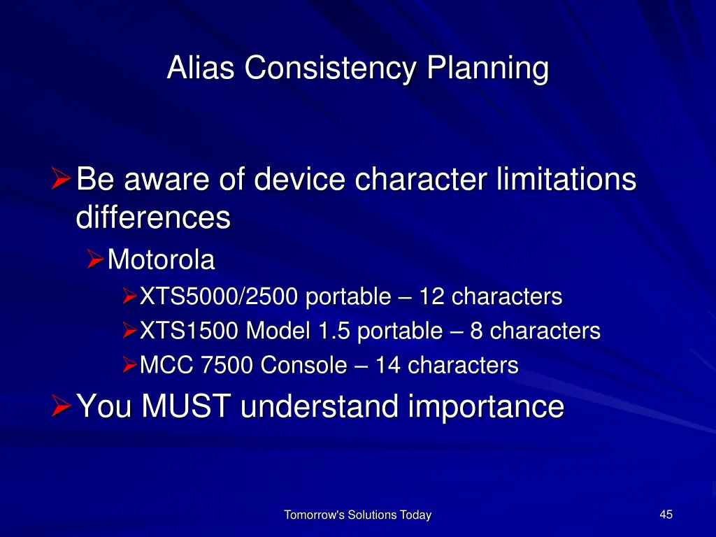 alias consistency planning