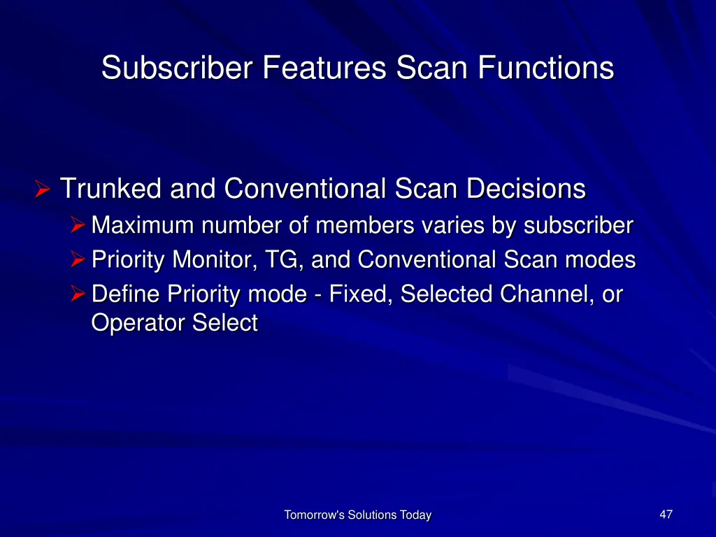 subscriber features scan functions