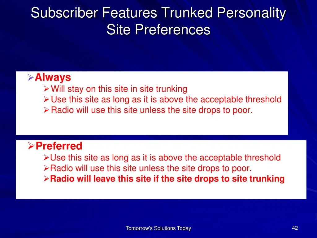 subscriber features trunked personality site