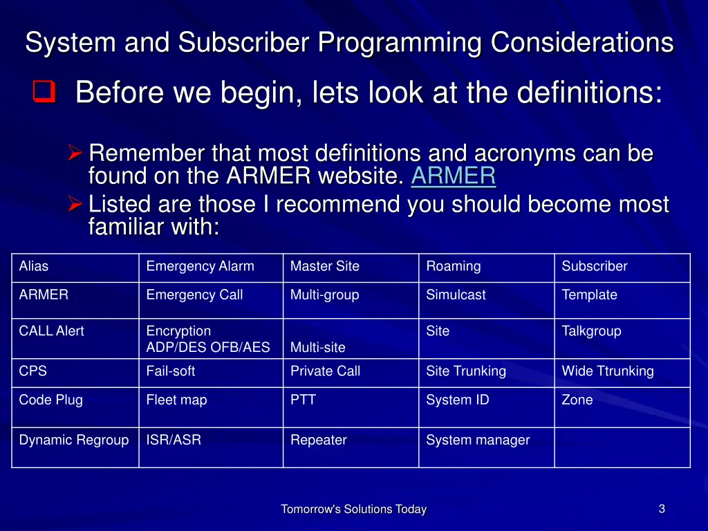 system and subscriber programming considerations 1