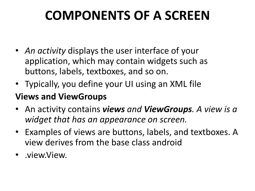 components of a screen