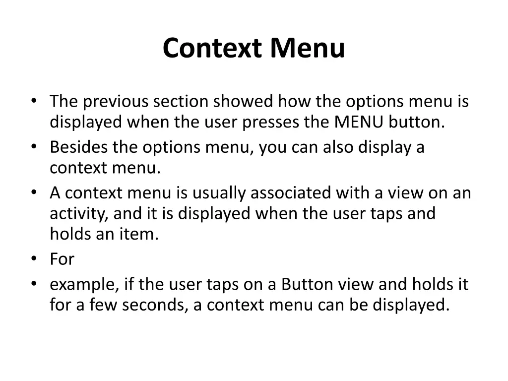 context menu