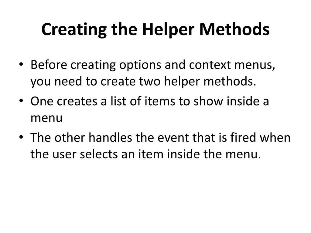 creating the helper methods