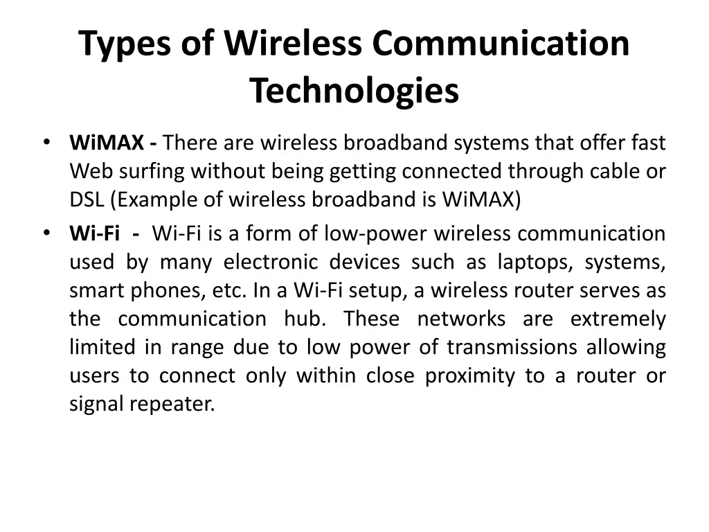 types of wireless communication technologies 1