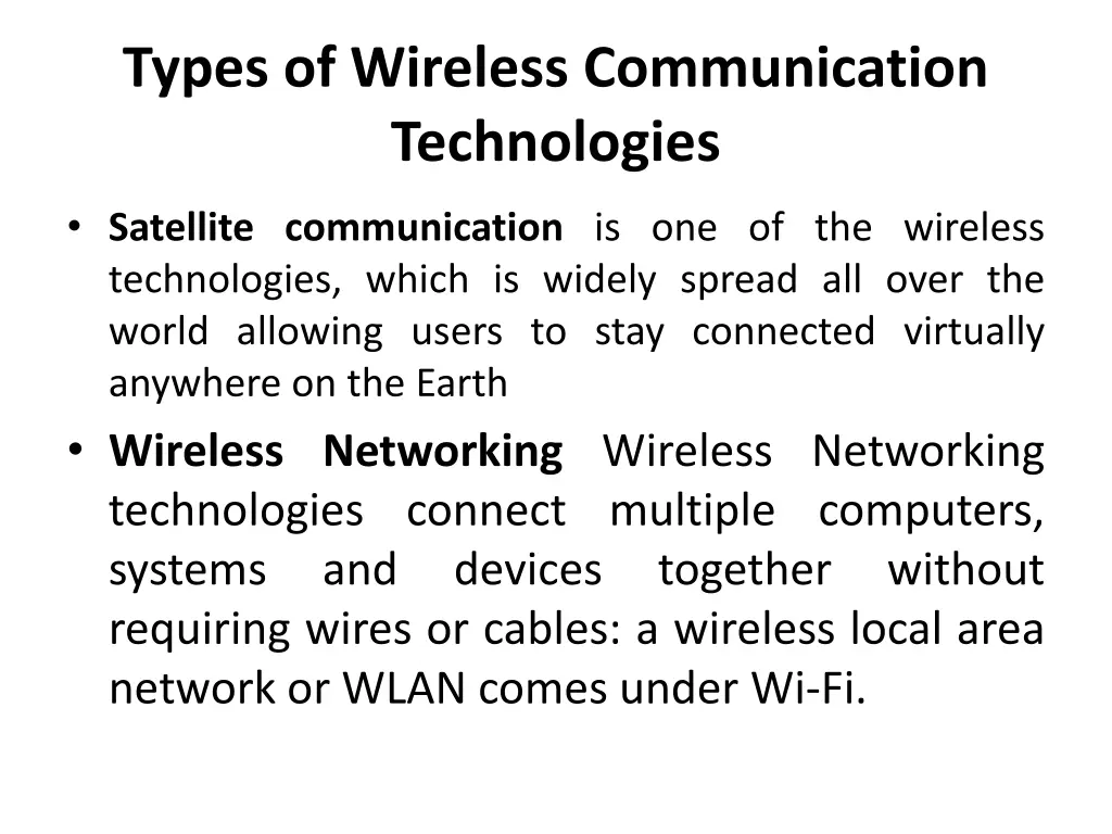 types of wireless communication technologies