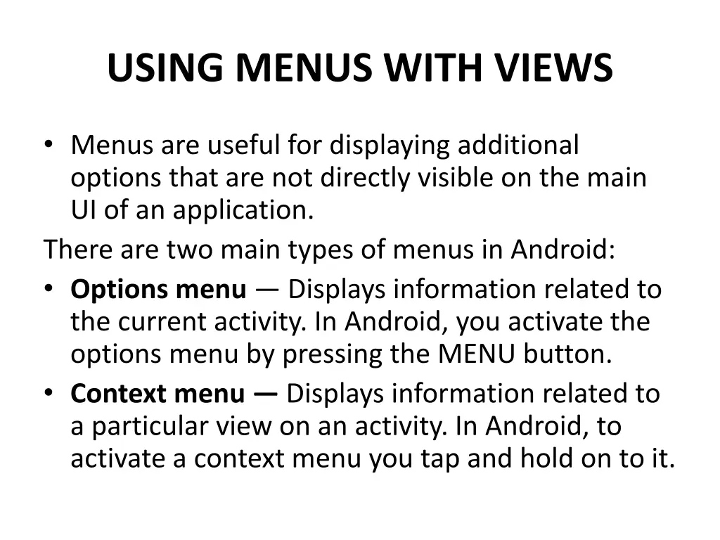 using menus with views