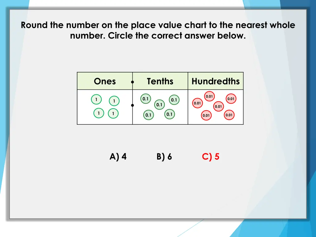 round the number on the place value chart 1