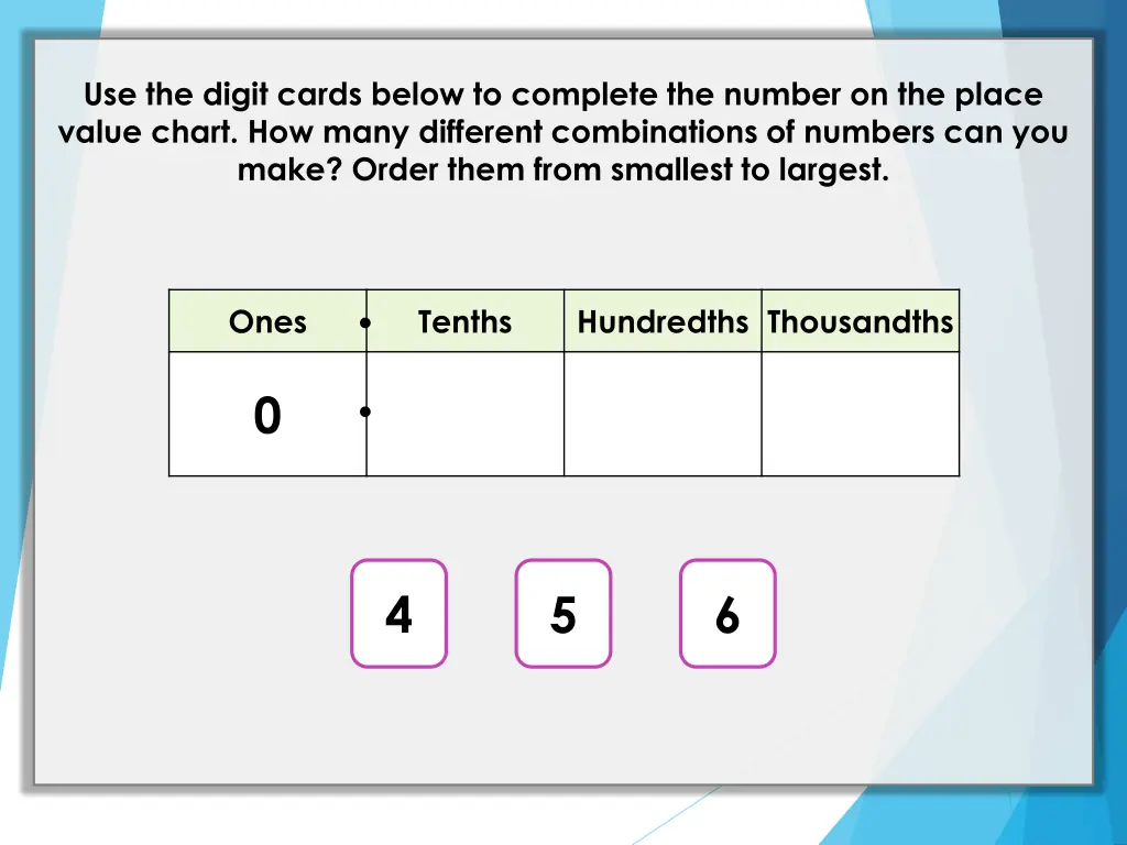 use the digit cards below to complete the number