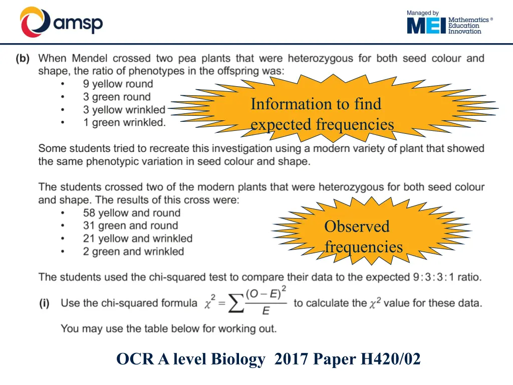 information to find expected frequencies