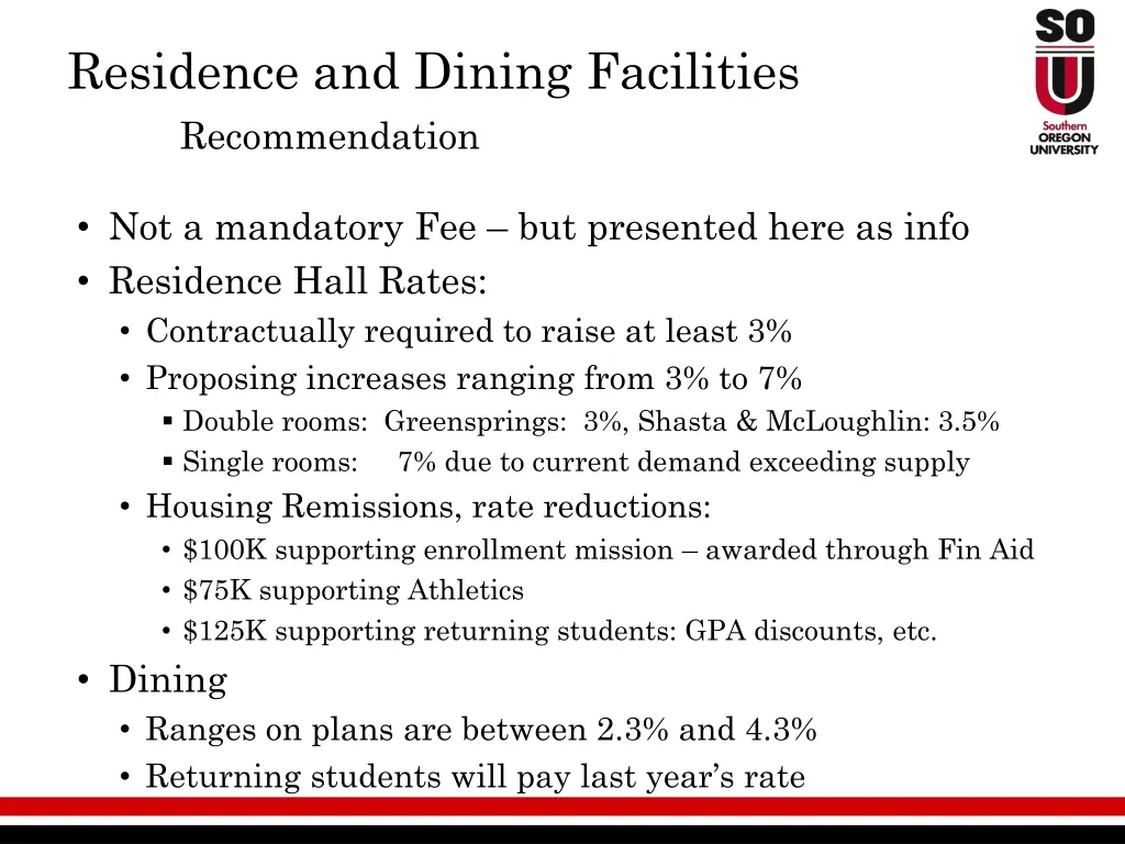 residence and dining facilities recommendation