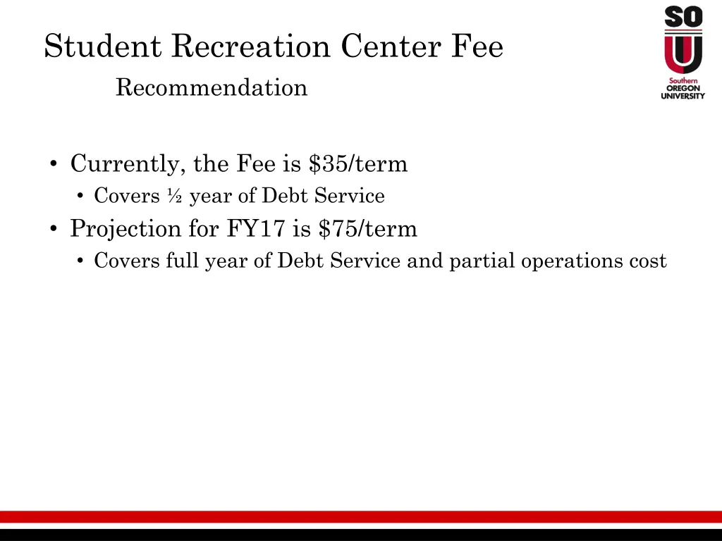 student recreation center fee recommendation