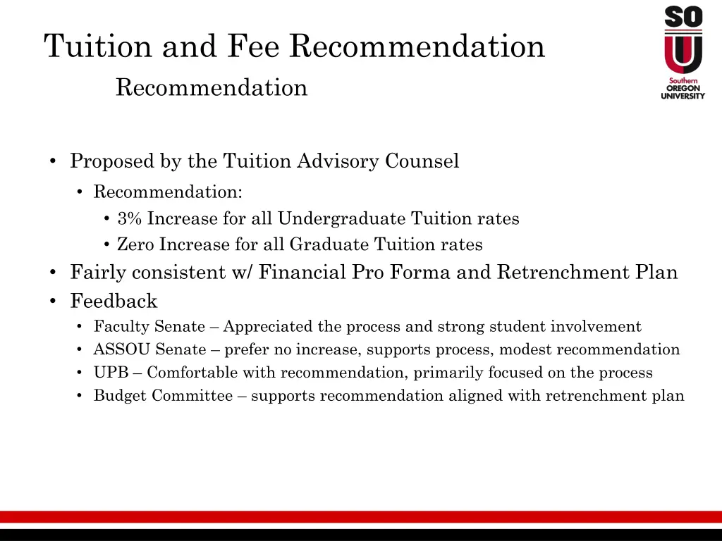 tuition and fee recommendation recommendation