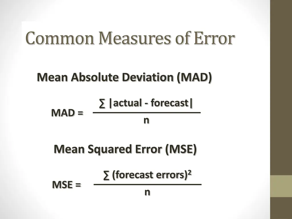 common measures of error