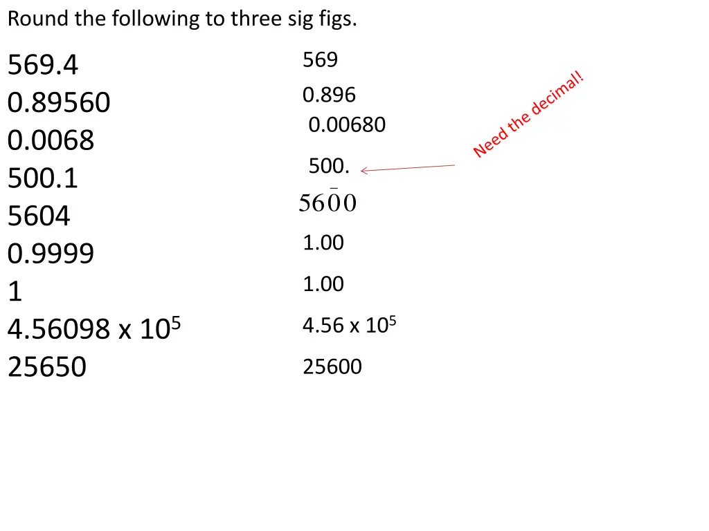 round the following to three sig figs