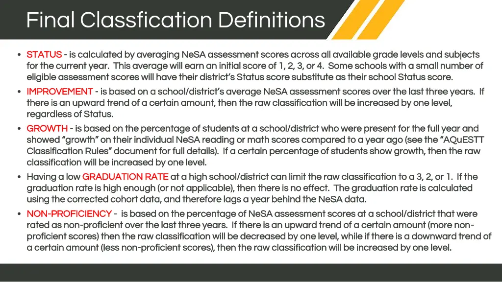 final classfication definitions