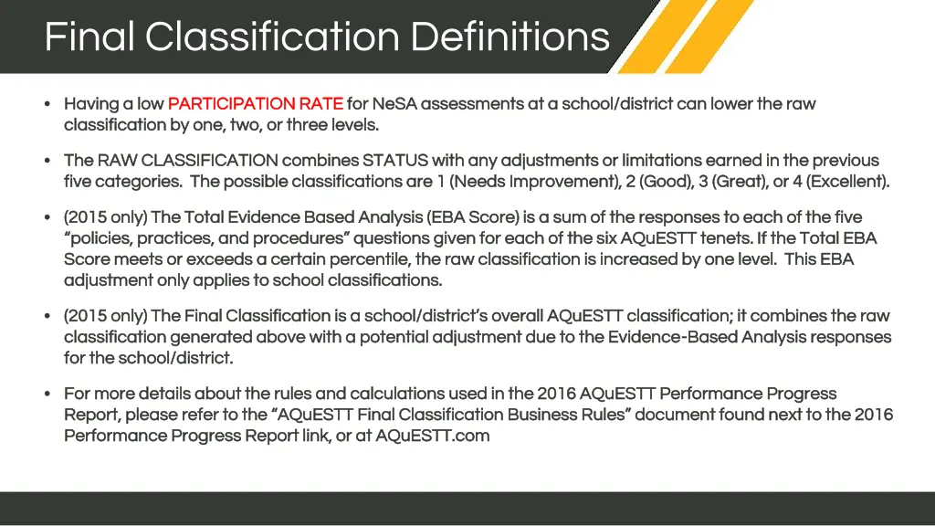 final classification definitions