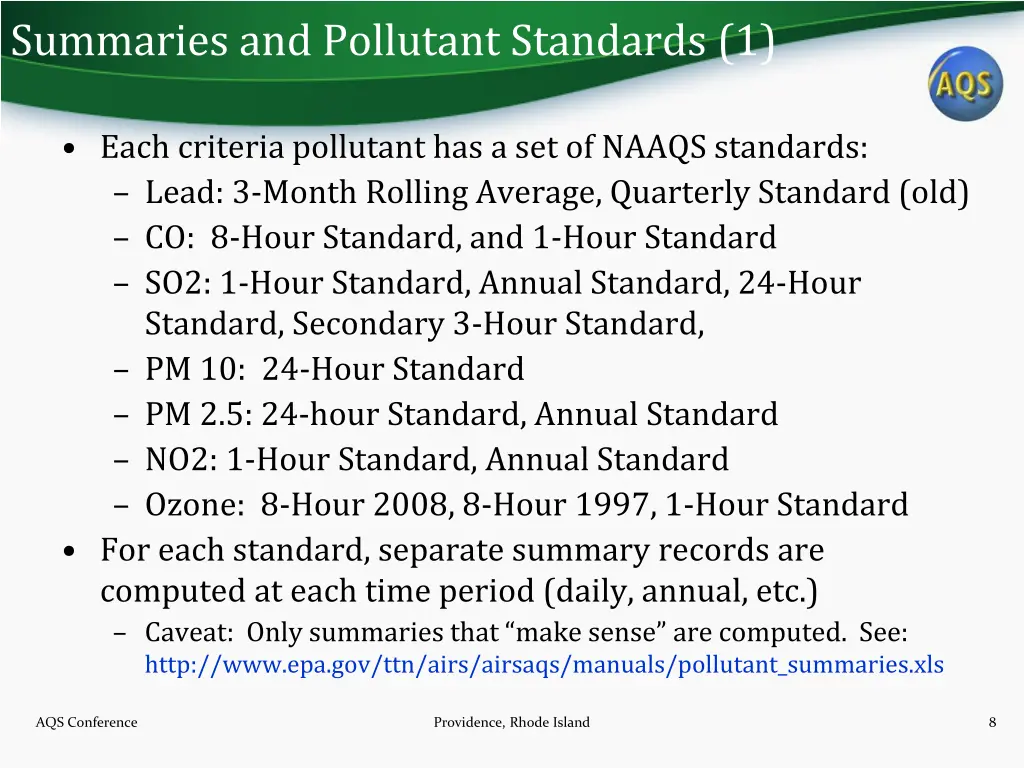 summaries and pollutant standards 1