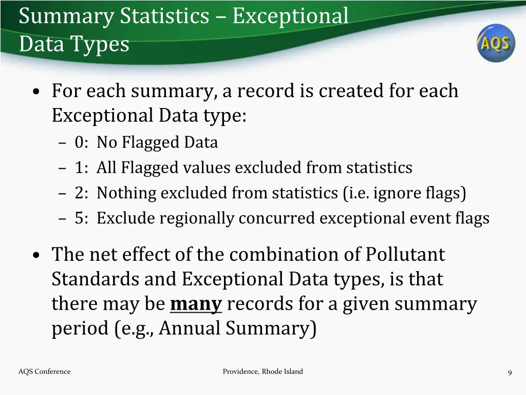 summary statistics exceptional data types