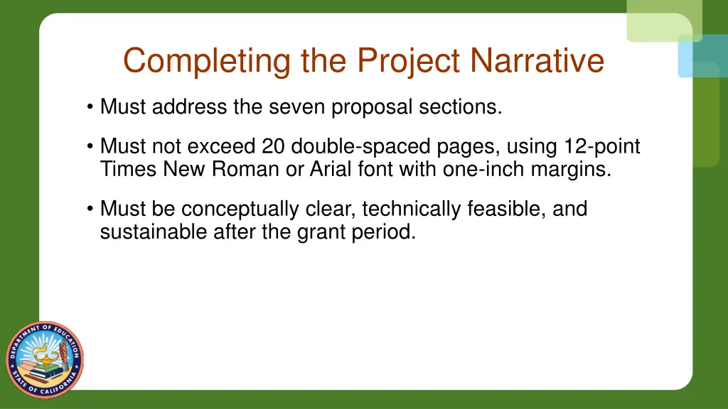 completing the project narrative