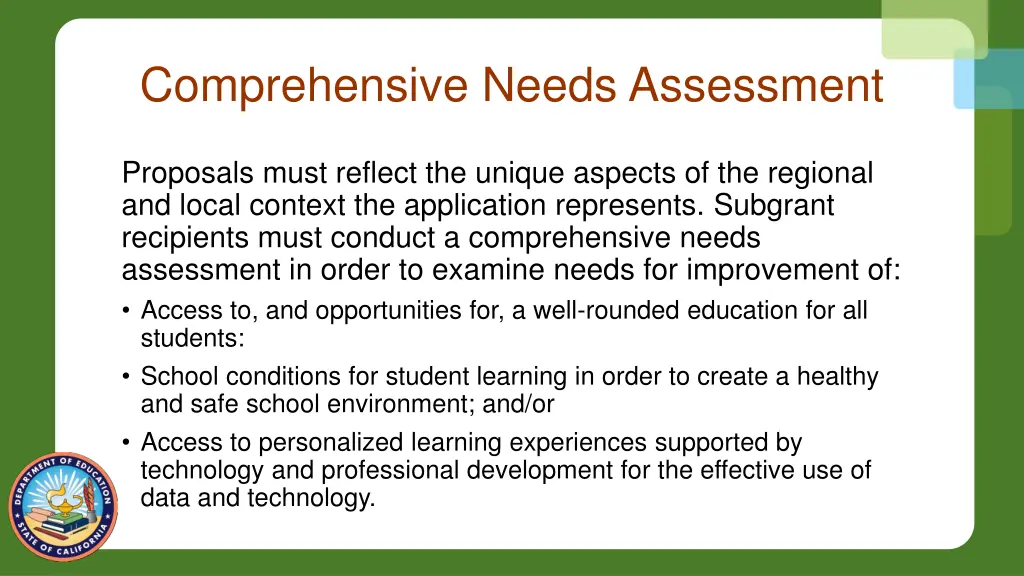 comprehensive needs assessment