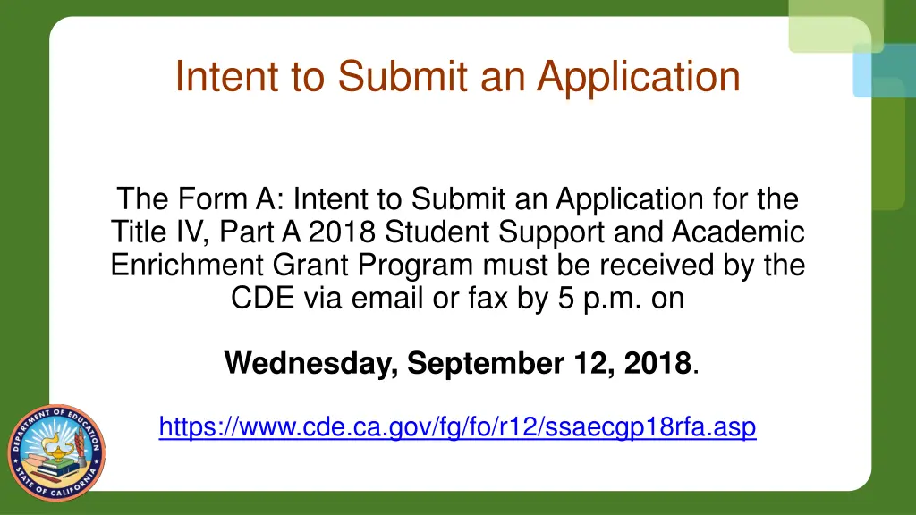 intent to submit an application