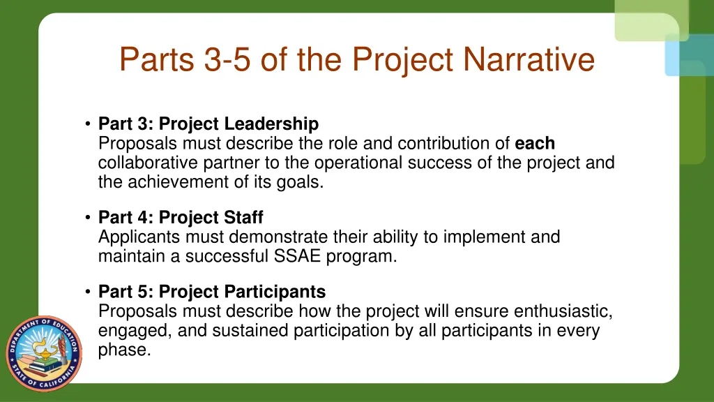 parts 3 5 of the project narrative