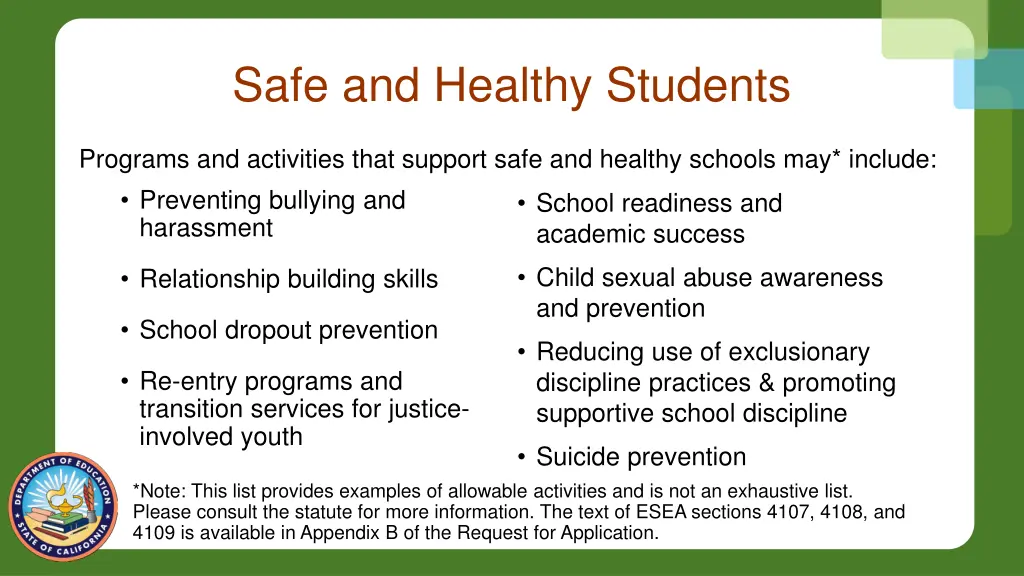 safe and healthy students