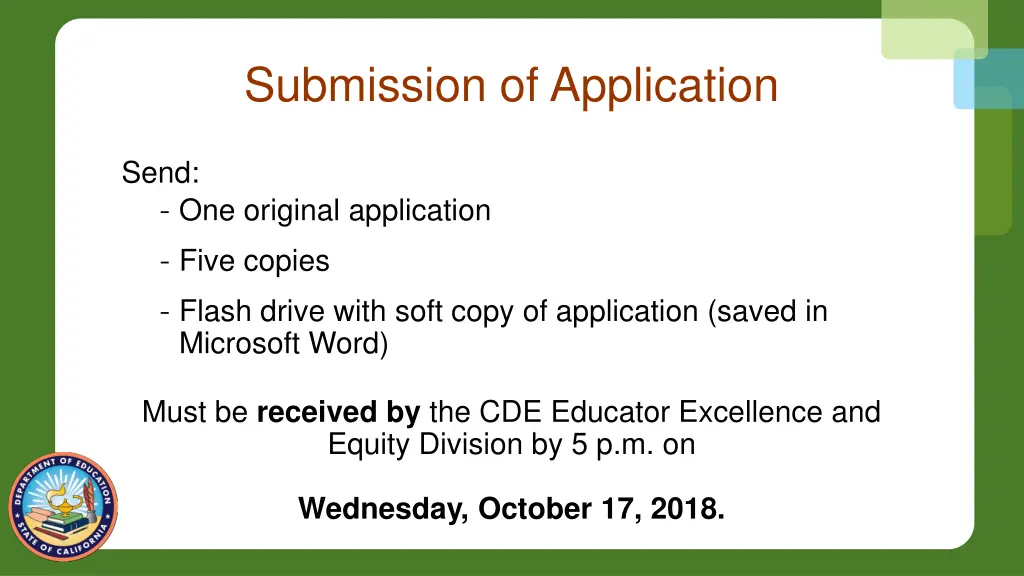 submission of application