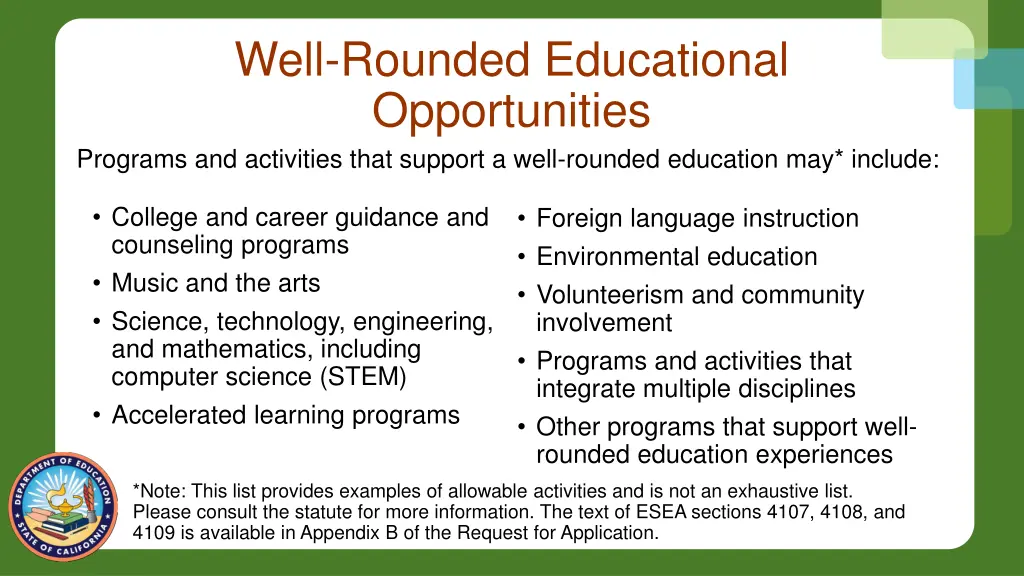 well rounded educational opportunities programs