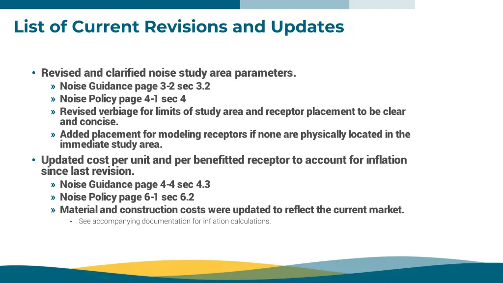 list of current revisions and updates 1