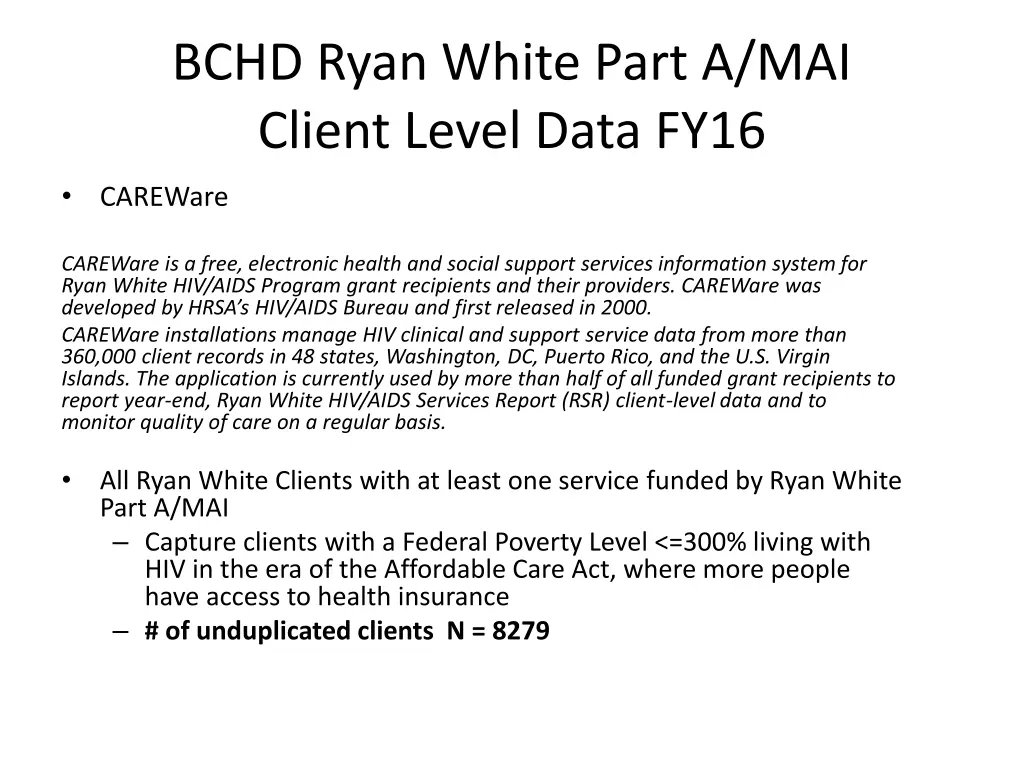 bchd ryan white part a mai client level data fy16