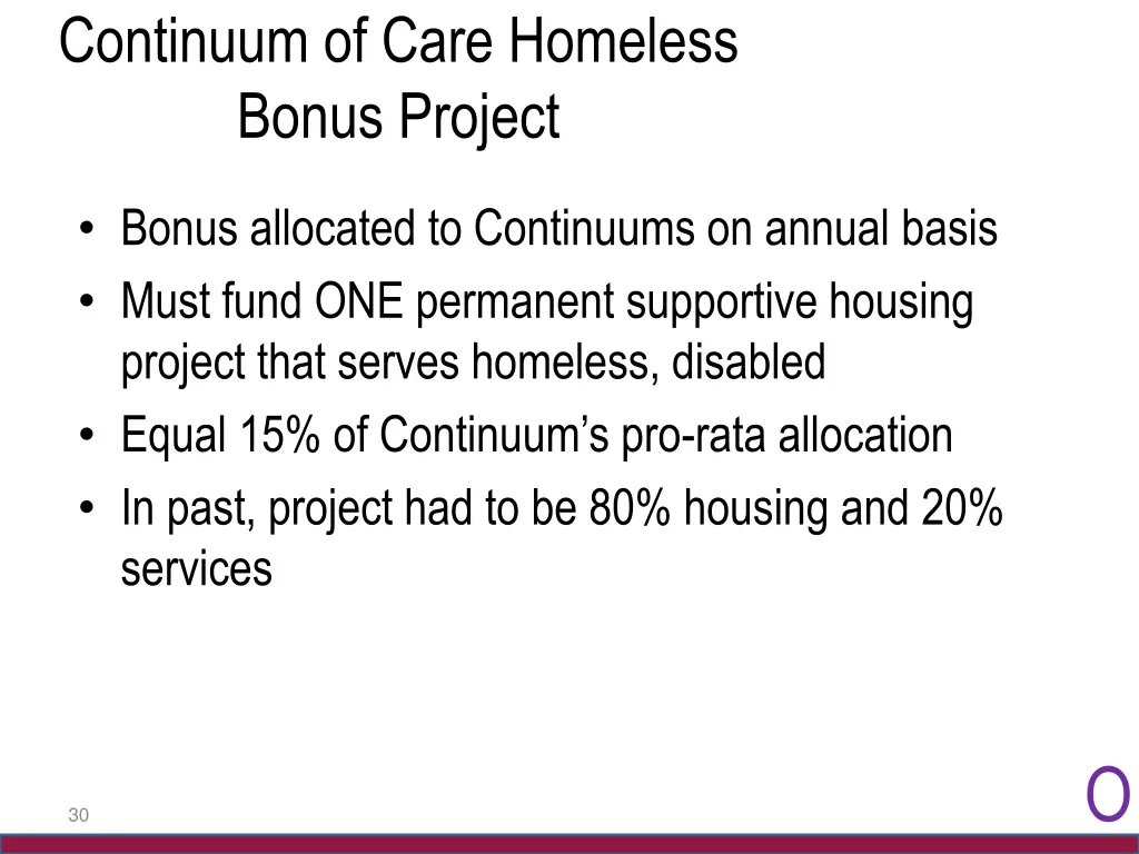 continuum of care homeless bonus project