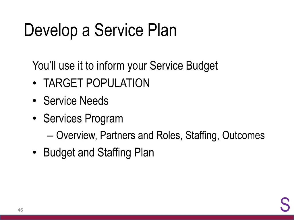 develop a service plan