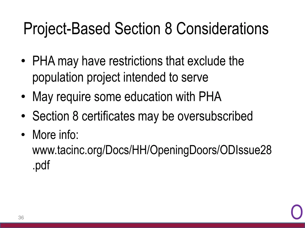 project based section 8 considerations