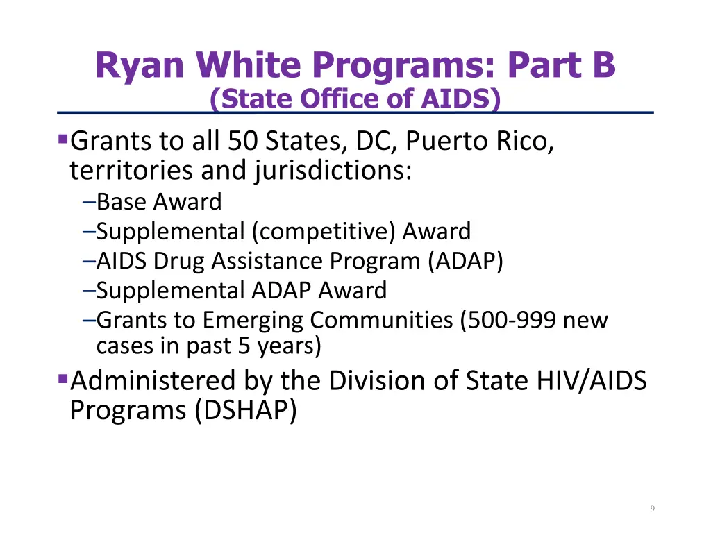 ryan white programs part b state office of aids