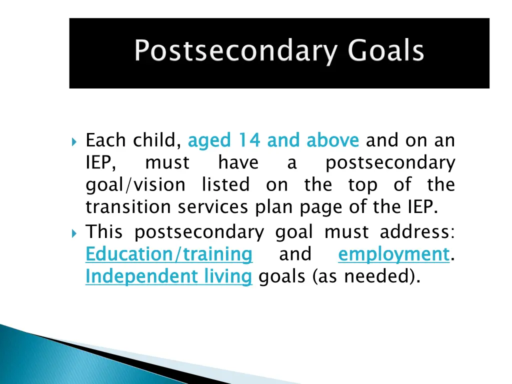 each child aged iep goal vision listed