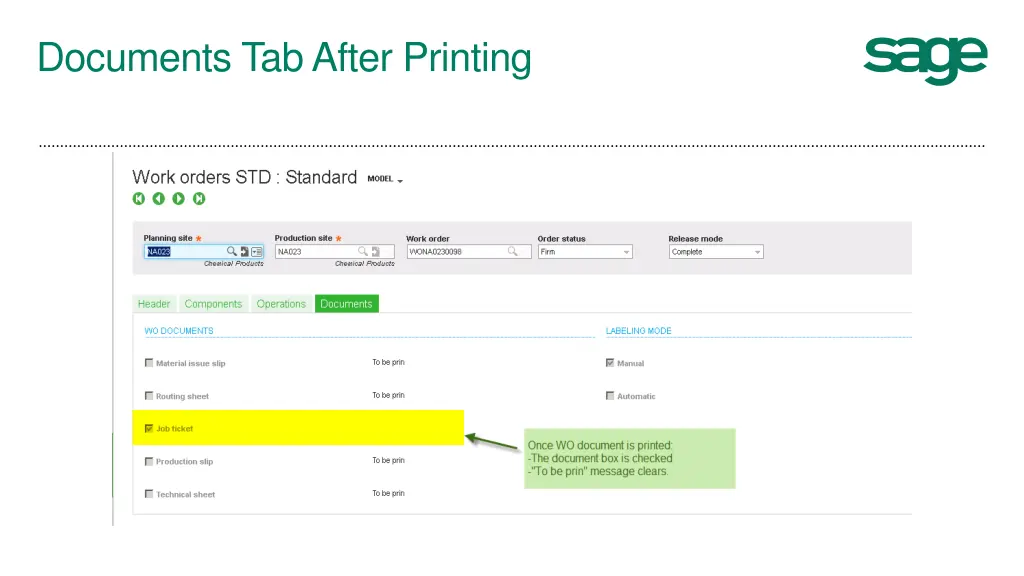 documents tab after printing