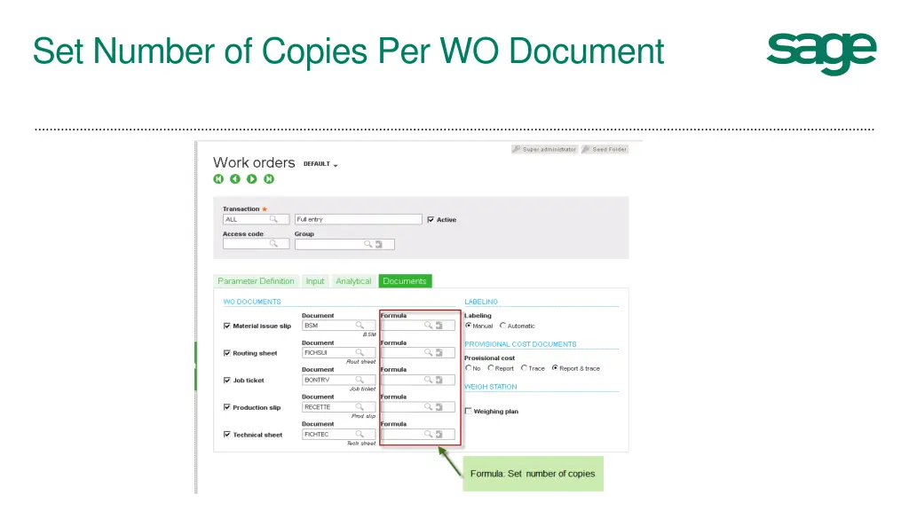 set number of copies per wo document