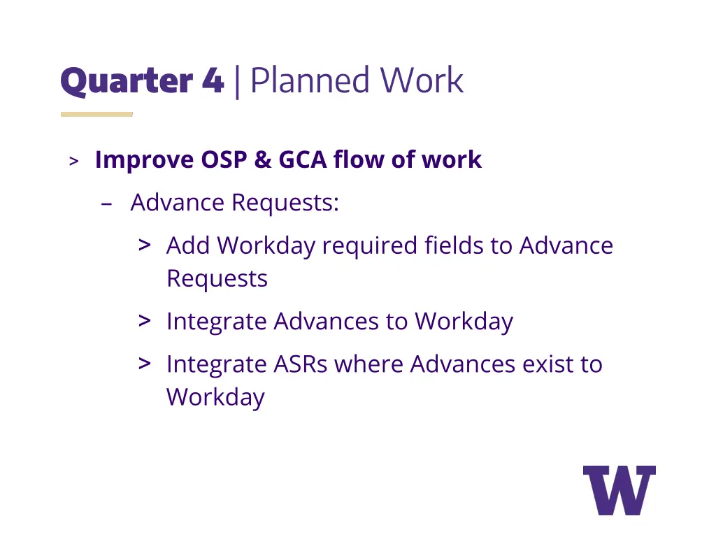 quarter 4 planned work