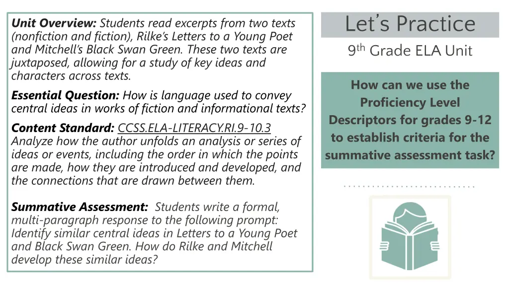 let s practice 9 th grade ela unit