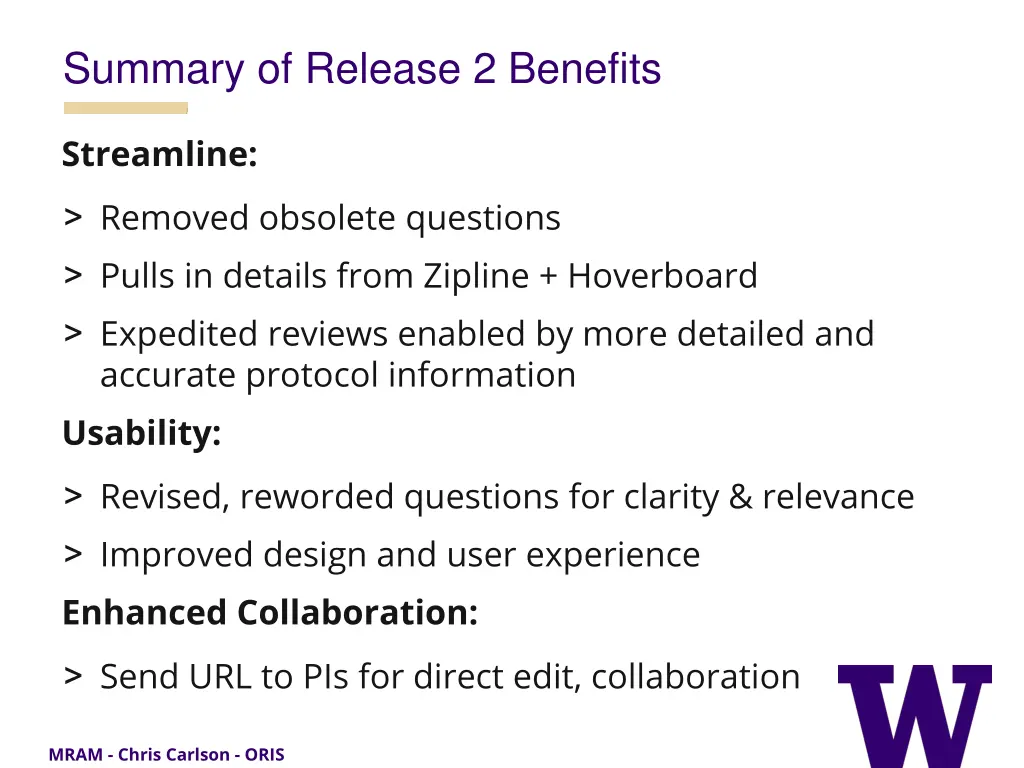 summary of release 2 benefits